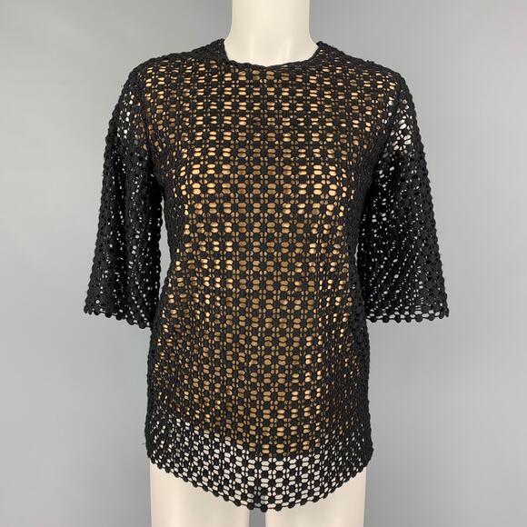 CHLOE Size 4 Black Beige Wool Cotton Crochet Double Layer Dress Top - Picture 1 of 6